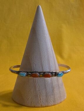 Navajo Silver, Turquoise & Coral Stone Cuff Bracelet ▪︎ Unmarked ▪ A Beauty!